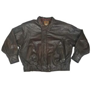 IOU Vintage 90s Soft Leather Bomber Jacket Men Dark Brown Size XL Vtg‎ 80's Real